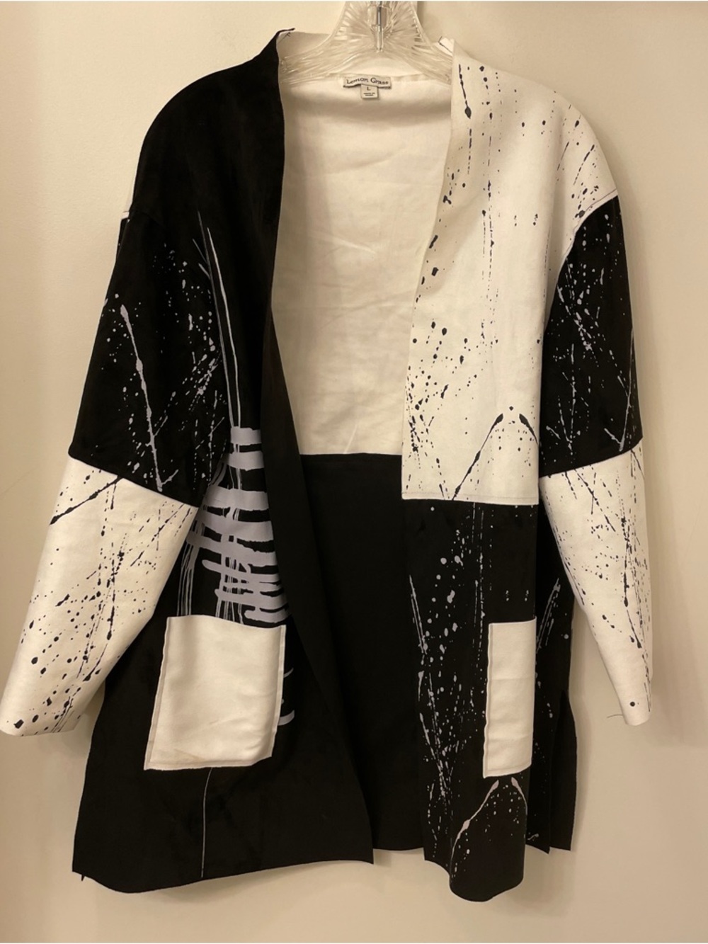 Lemon Grass Black & White Printed Jacket pockets Art to Wear Size Large Unique